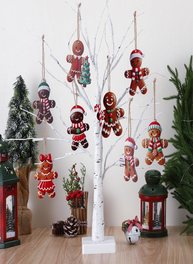Memorywuu 24 Pcs Gingerbread Man Ornaments for Christmas Tree Cute Wooden Hanging Gingerbread Figurines Ornaments Christmas Tree Decoration for Home Kitchen Holiday DIY Craft Party, 3.94'' Tall - Image 3